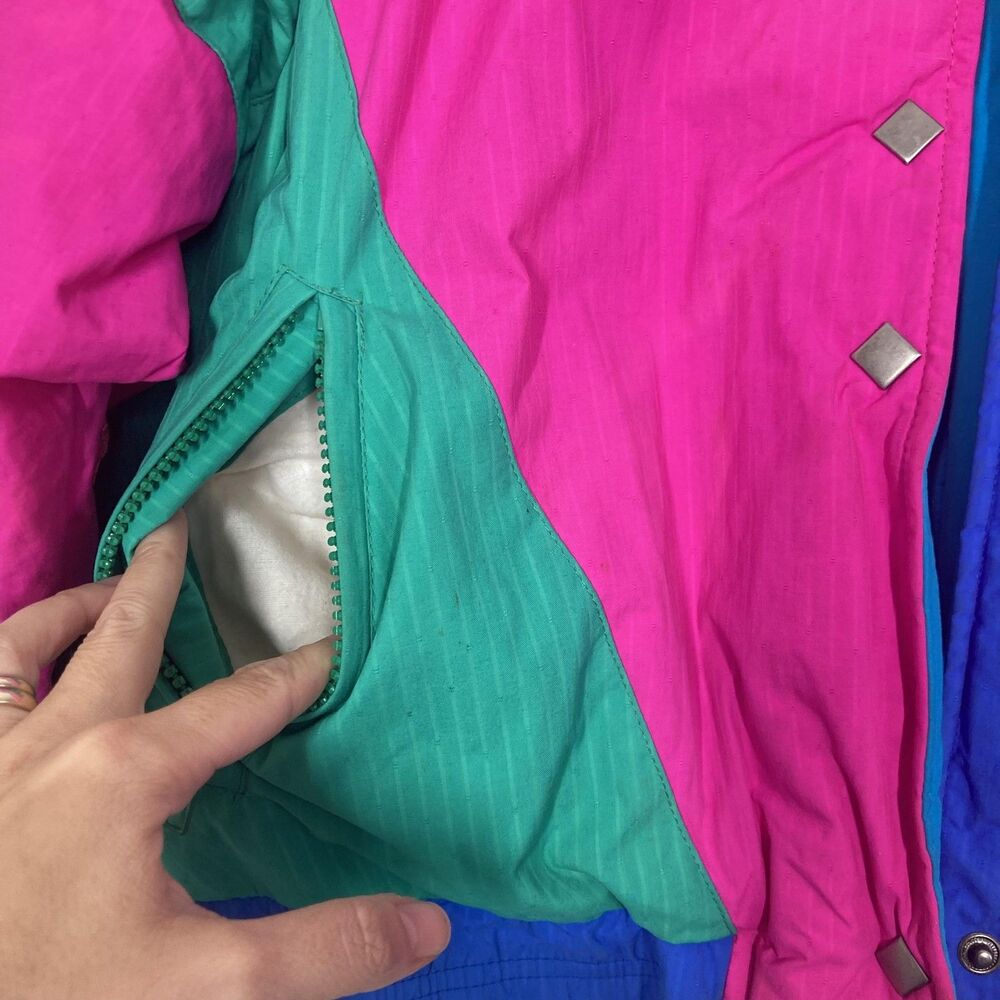 VINTAGE Sport Obermeyer Jacket Womens 8 Pink Colorblock Diamond Ski Puffer 90s - Picture 13 of 16